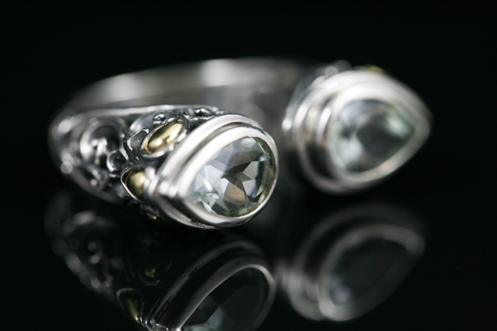 Robert Manse Sterling Silver & 18K Gold Ring with Prasiolite