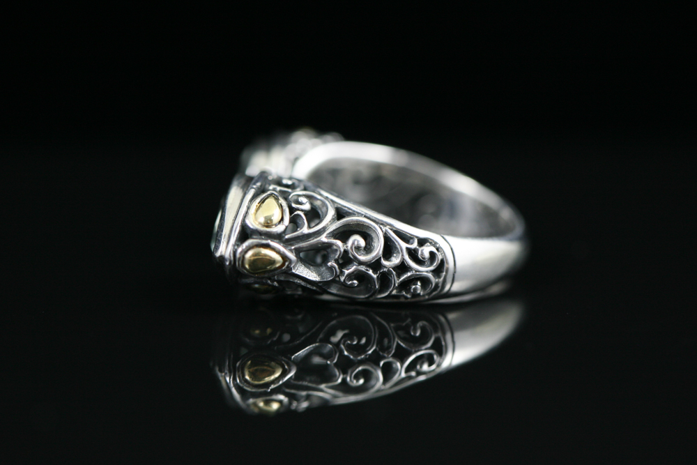 Robert Manse Sterling Silver & 18K Gold Ring with Prasiolite