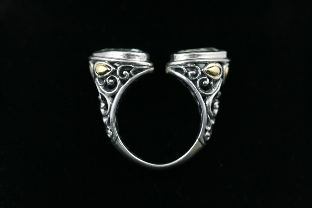 Robert Manse Sterling Silver & 18K Gold Ring with Prasiolite