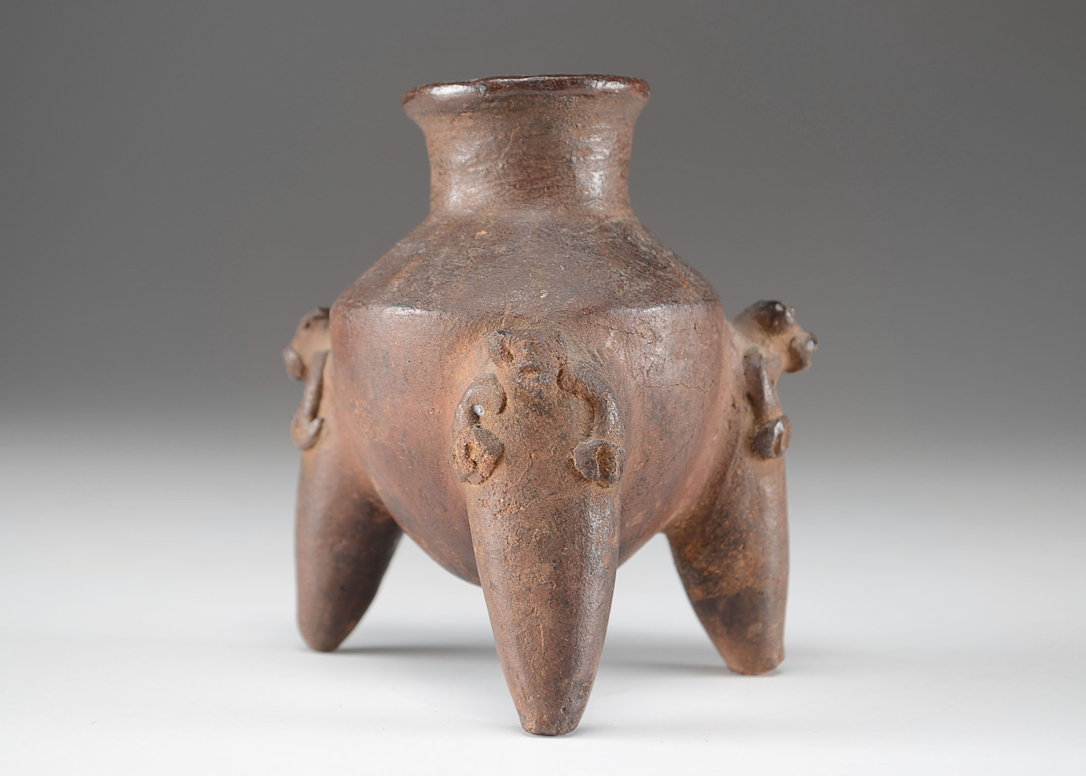 Pre-Columbian Aztec Three Legged Pottery Vessel