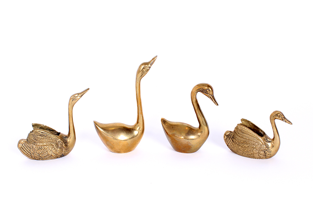 Flock of Decorative Brass Swans