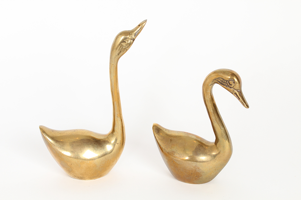Flock of Decorative Brass Swans