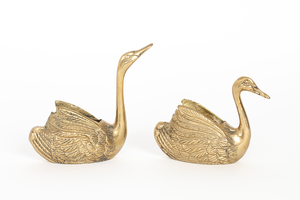 Flock of Decorative Brass Swans