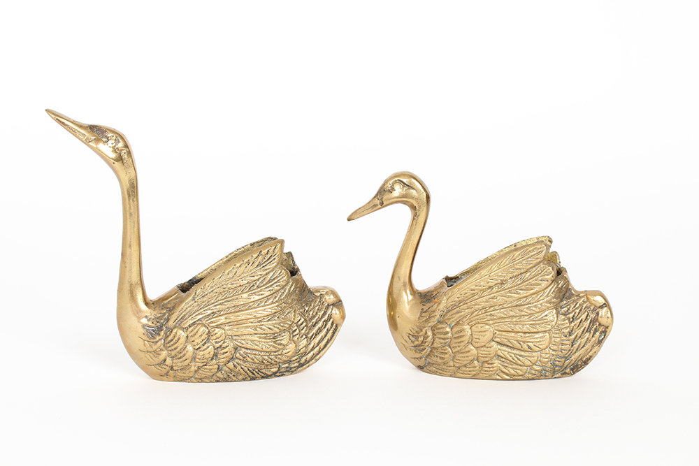 Flock of Decorative Brass Swans