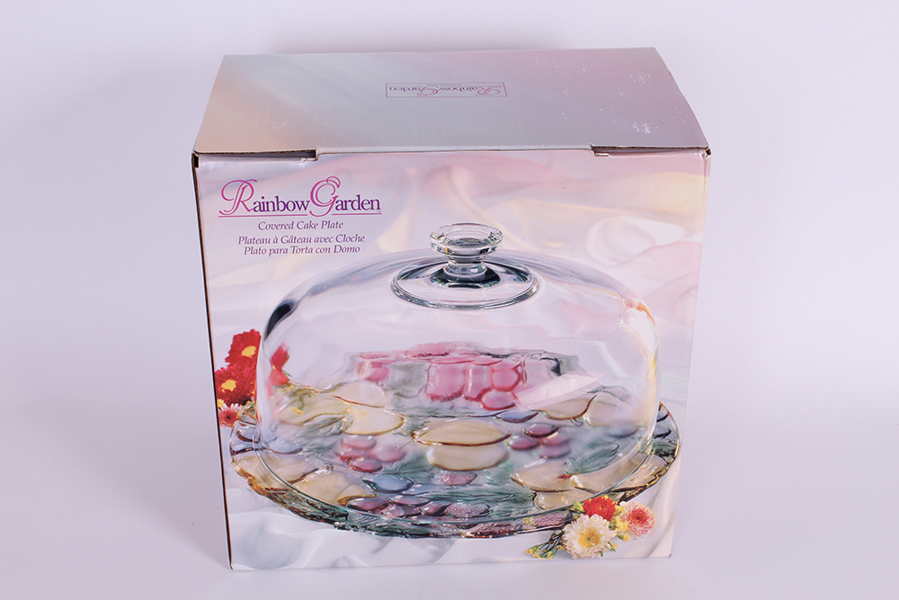 Rainbow Garden Covered Cake Plate
