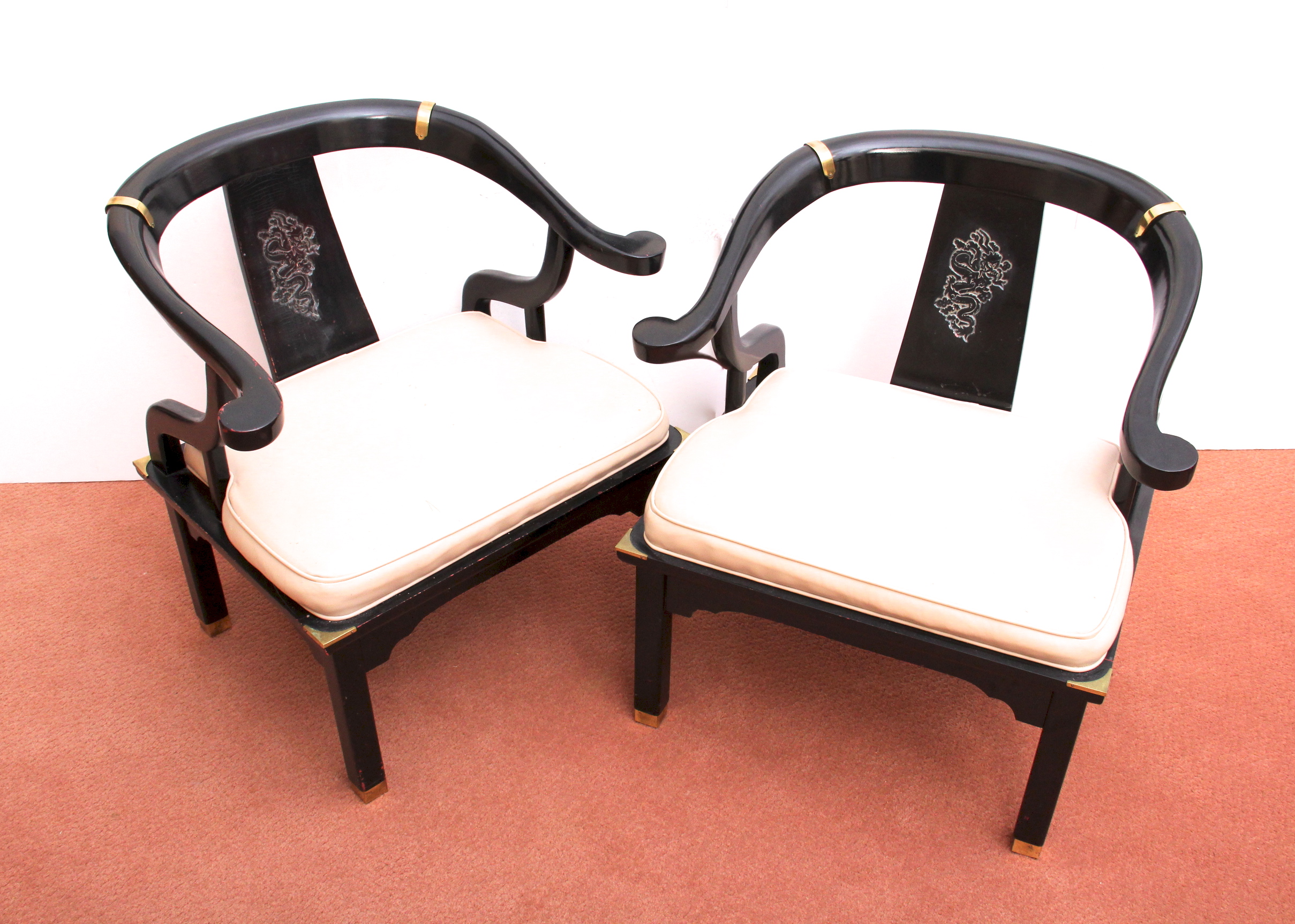 Pair of Japanese Ebonized Empire Style Chairs