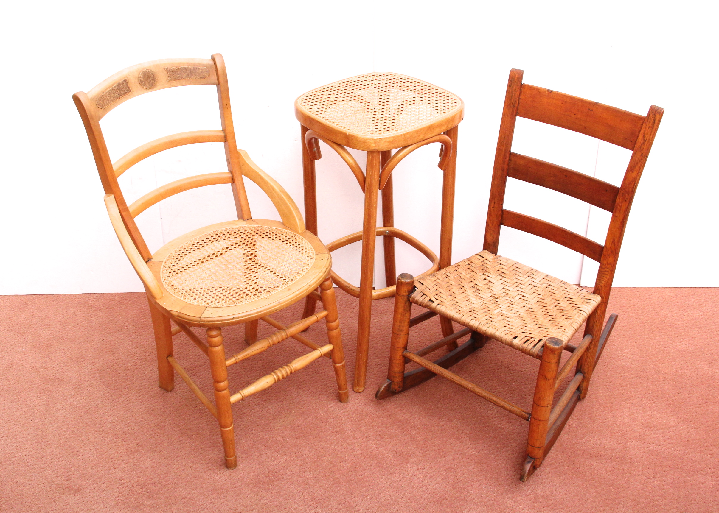 Trio of Wicker and Wood Furniture