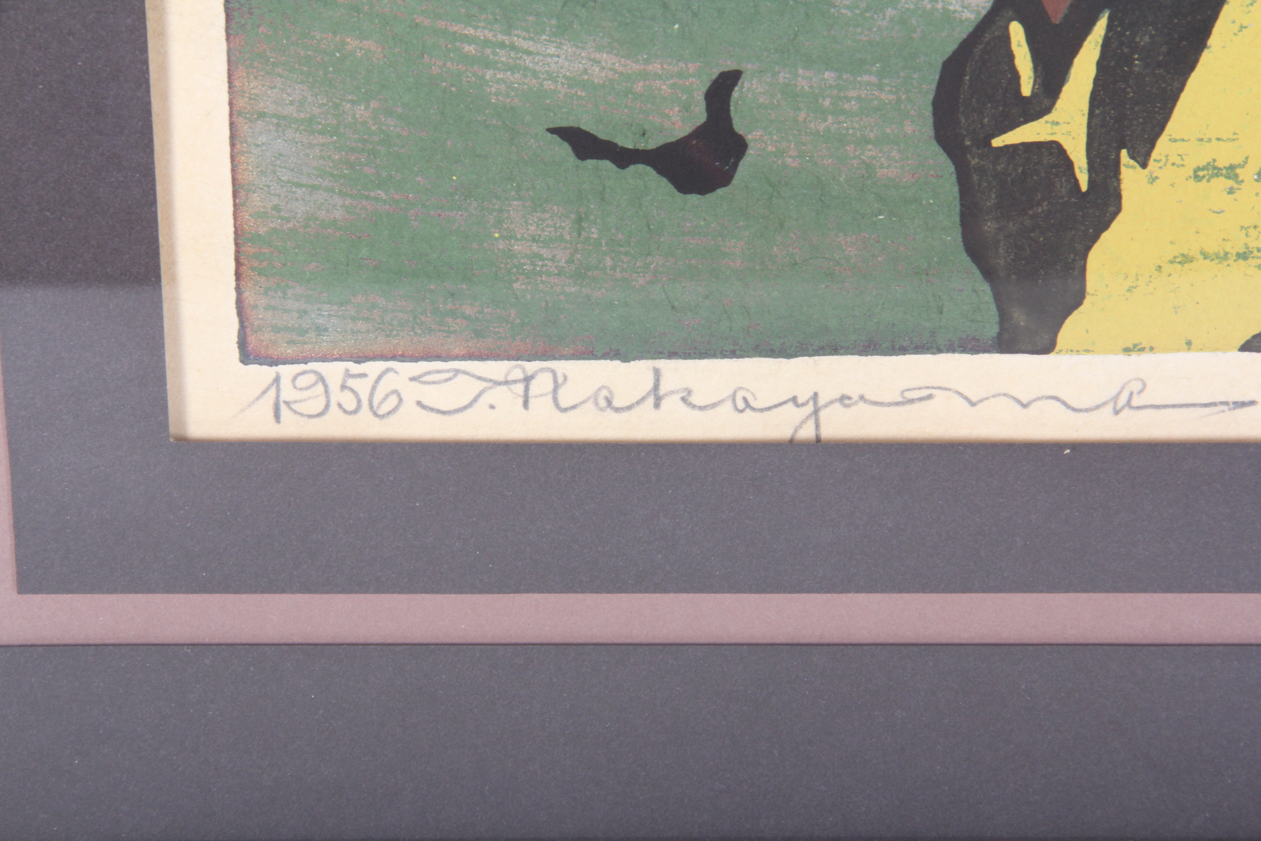 Tadashi Nakayama "Girl In The Wind," Woodblock Print