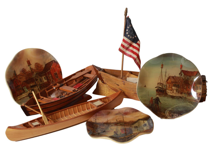 Seaport Scene Plates and Wood Ships
