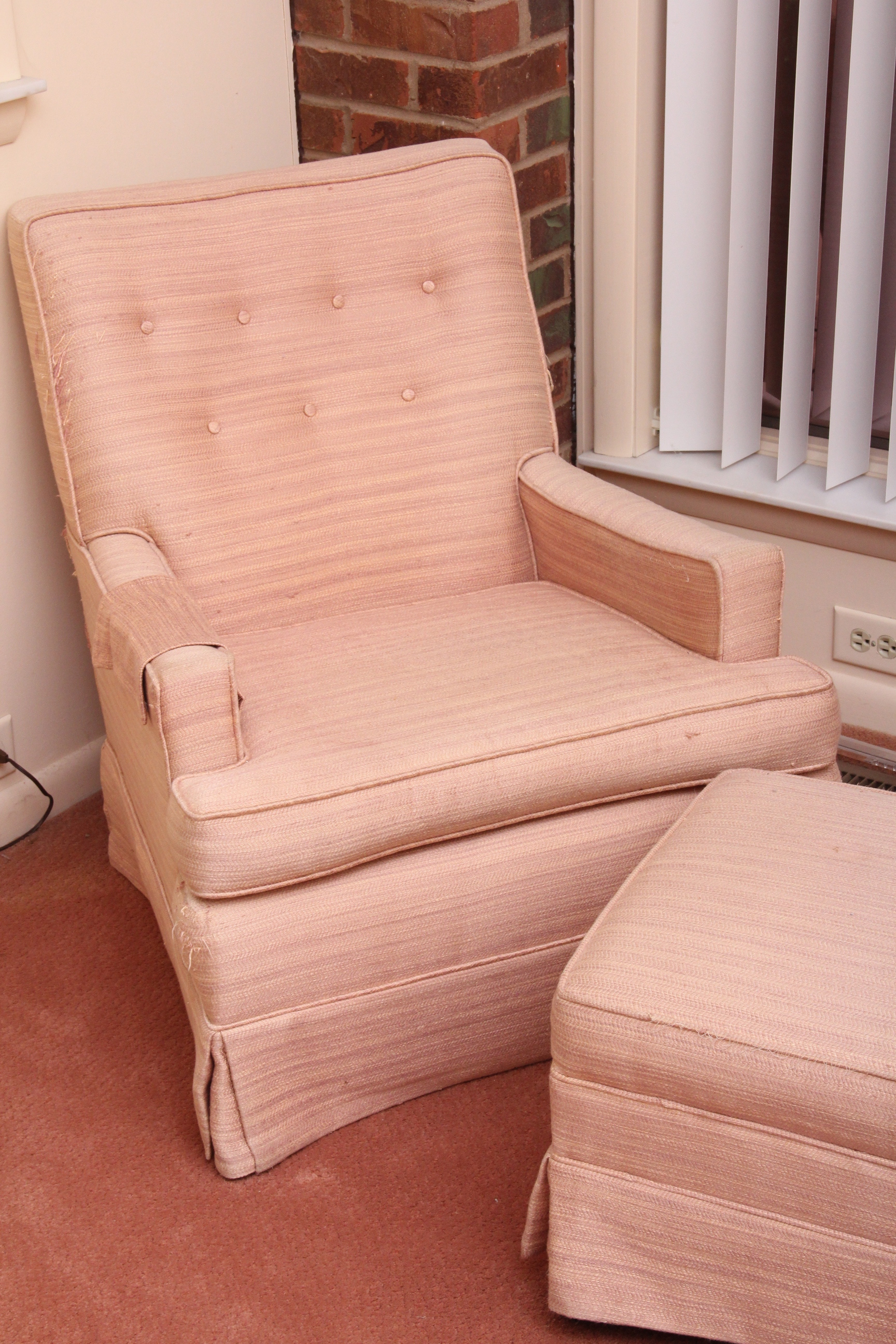 Dusty Rose Upholstered Armchair and Ottoman