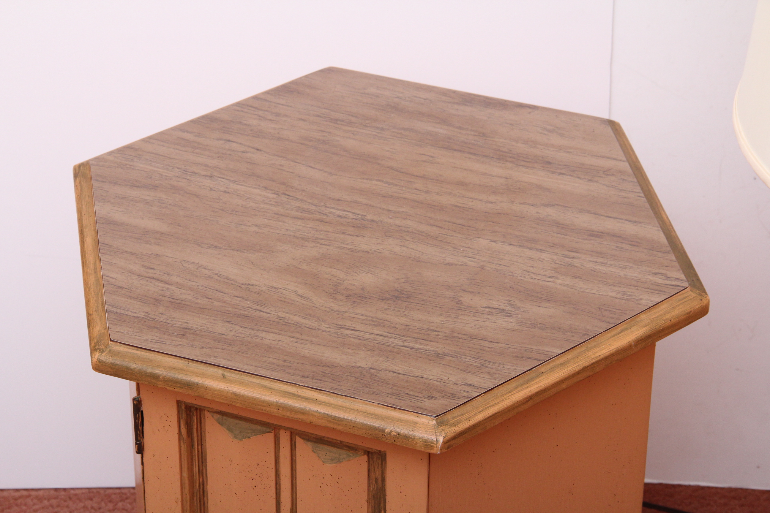 Hexagonal Cabinet End Table and Matching Lamp