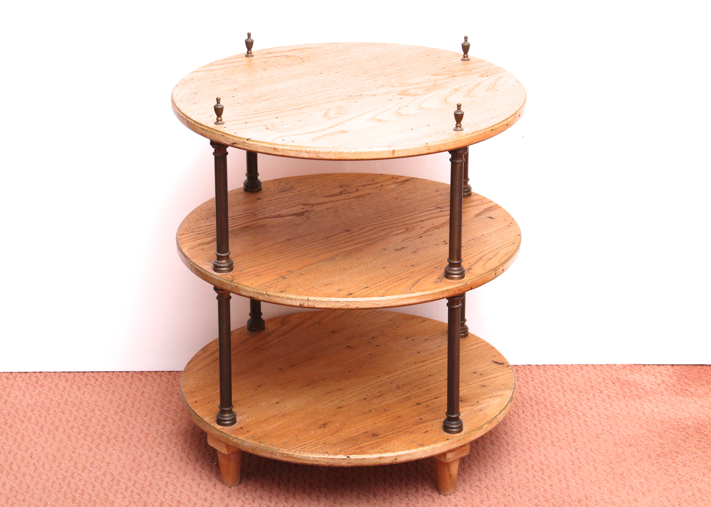 Vintage Rustic Oak Circular Accent Table