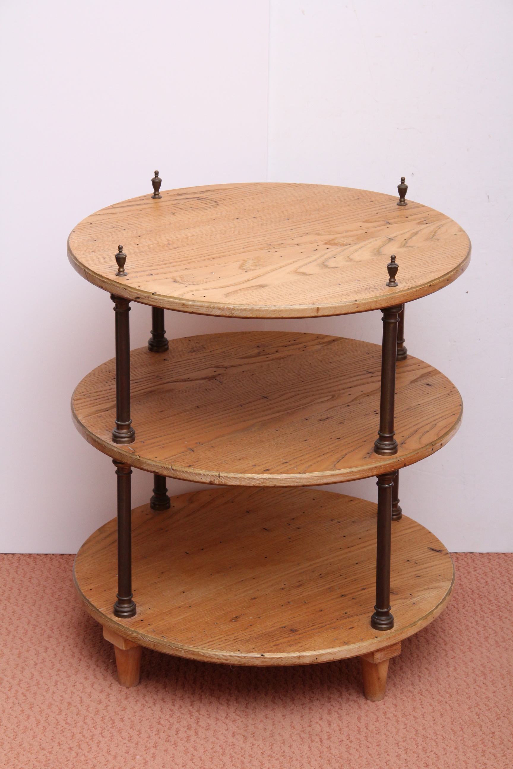 Vintage Rustic Oak Circular Accent Table