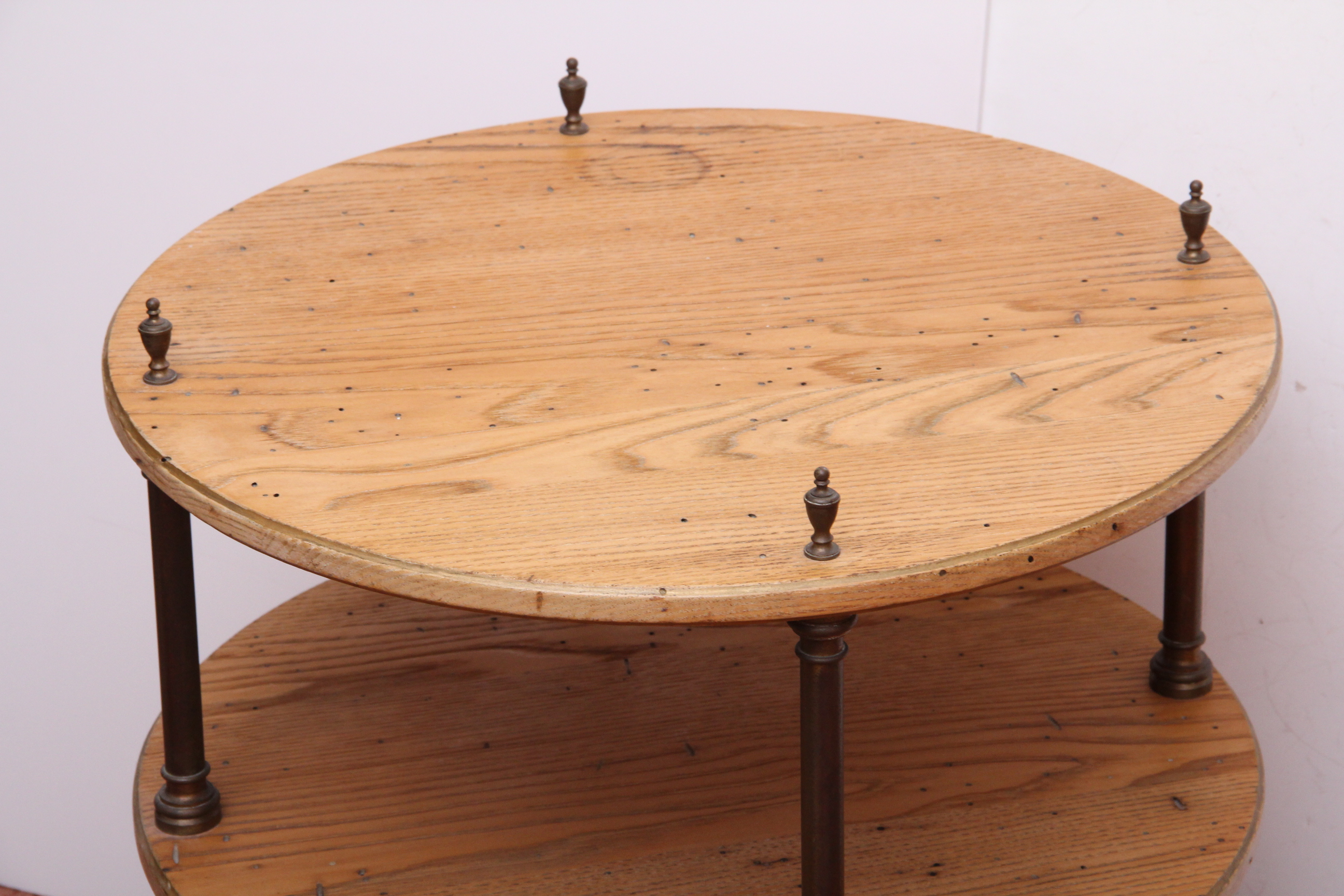 Vintage Rustic Oak Circular Accent Table
