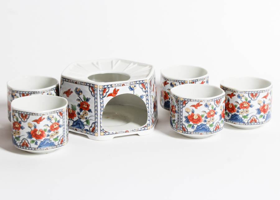 Collection of Red and Blue Floral Dishware