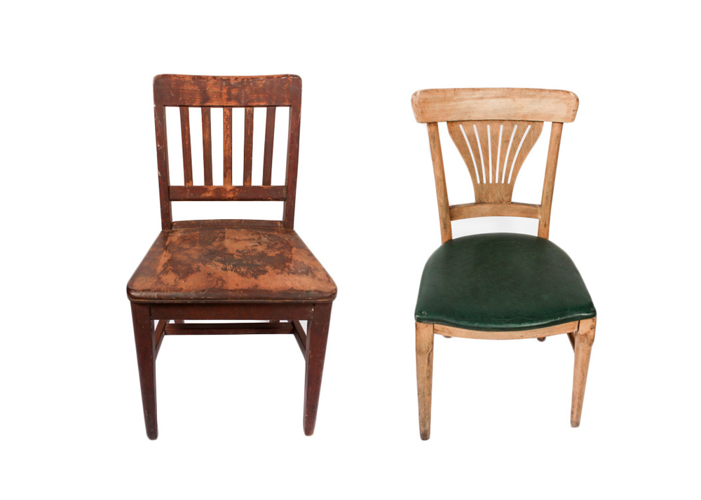 Pair of Leather Chairs with Ribbed Backs