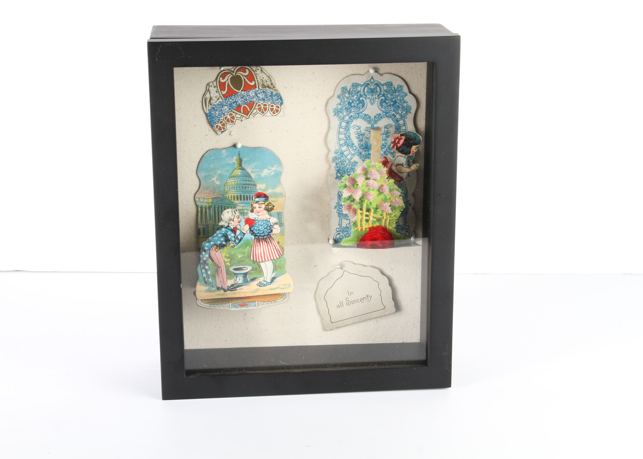 Pair of Shadow Box Framed Antique Pop-Up Valentine's Cards