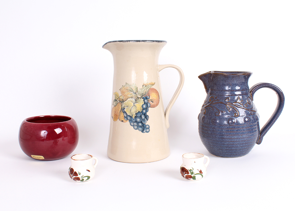 Pair of Stoneware Pitchers and Haeger Bowl