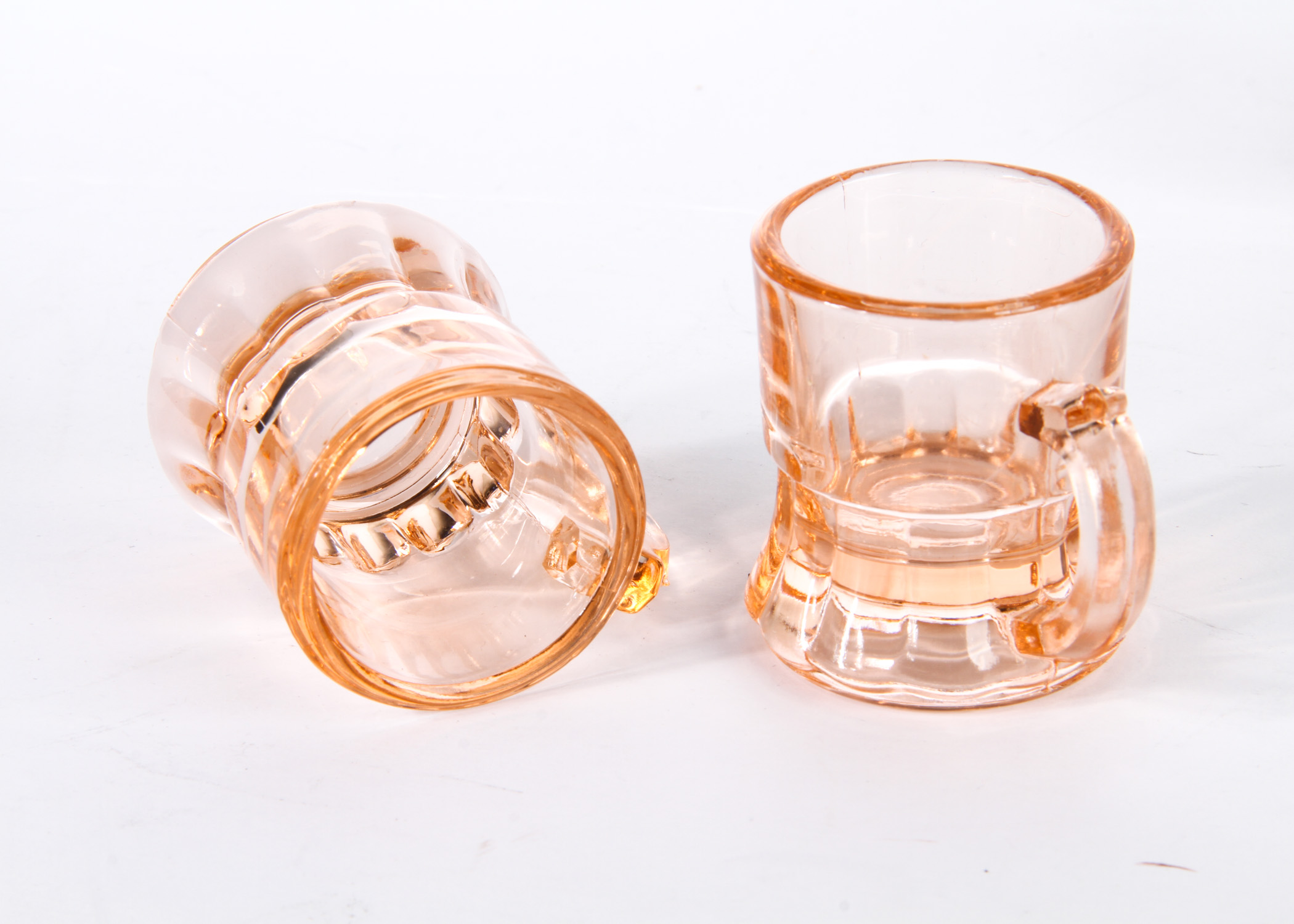 Six Mini Pink Glass Mugs