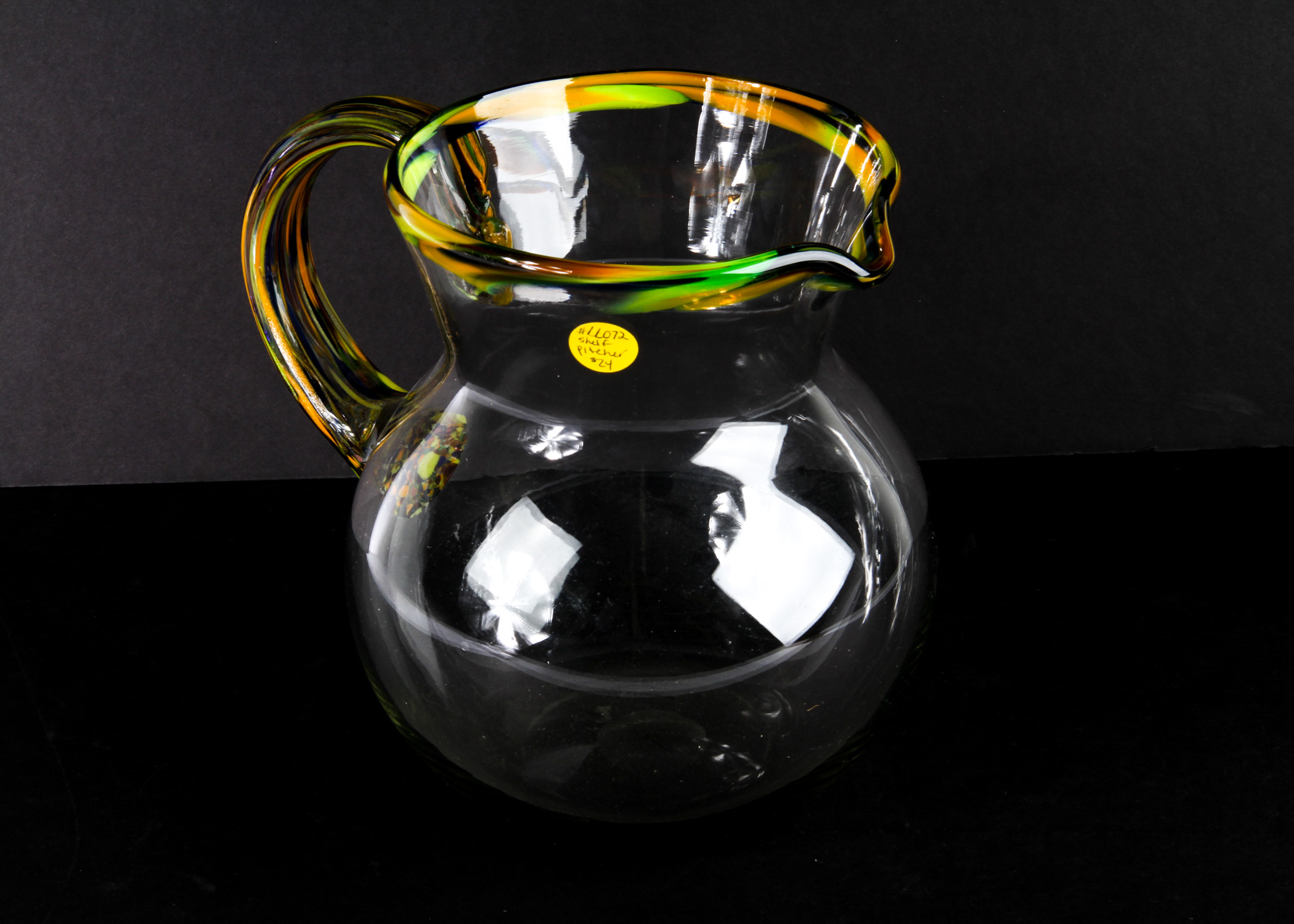 Multicolored Glass Handled Pitcher