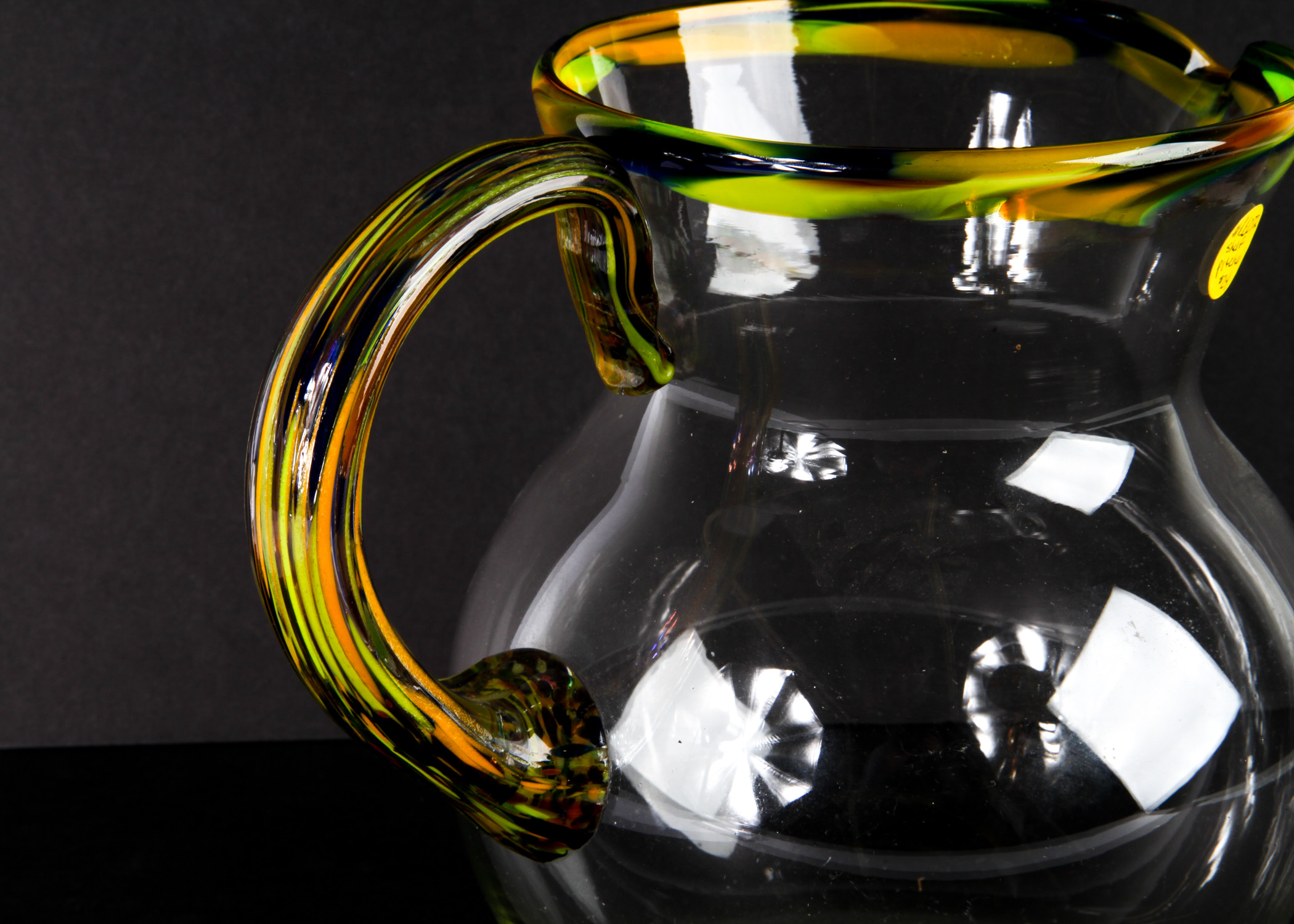 Multicolored Glass Handled Pitcher