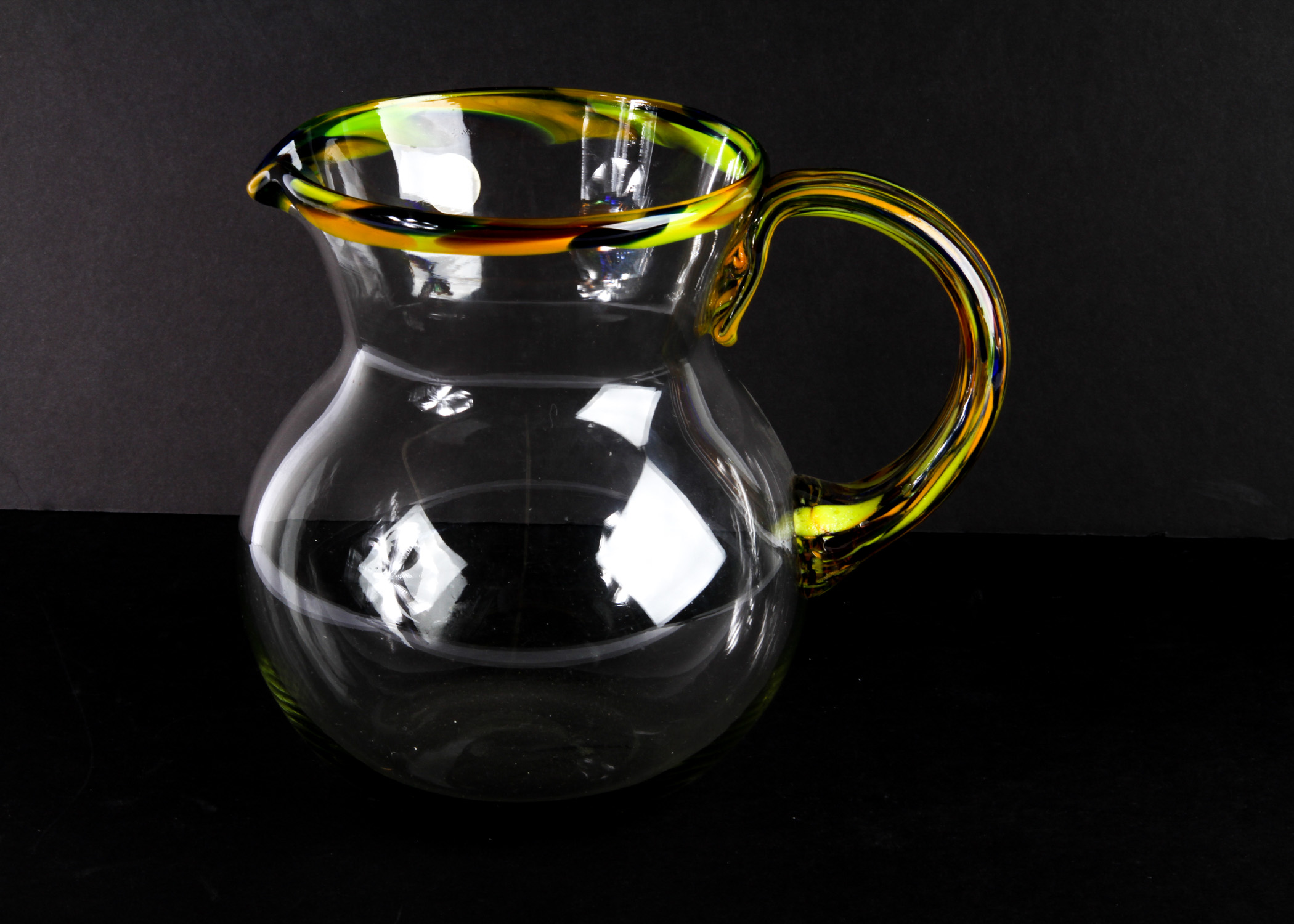 Multicolored Glass Handled Pitcher