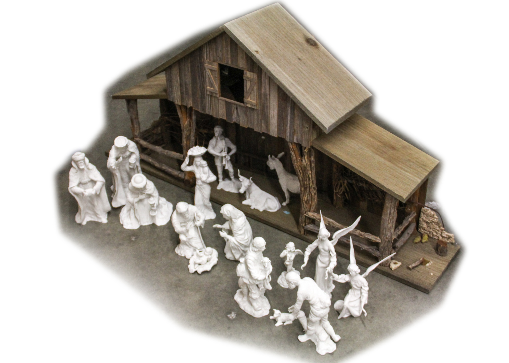 Complete Nativity Scene With Manger and Boehm Porcelain Figurines