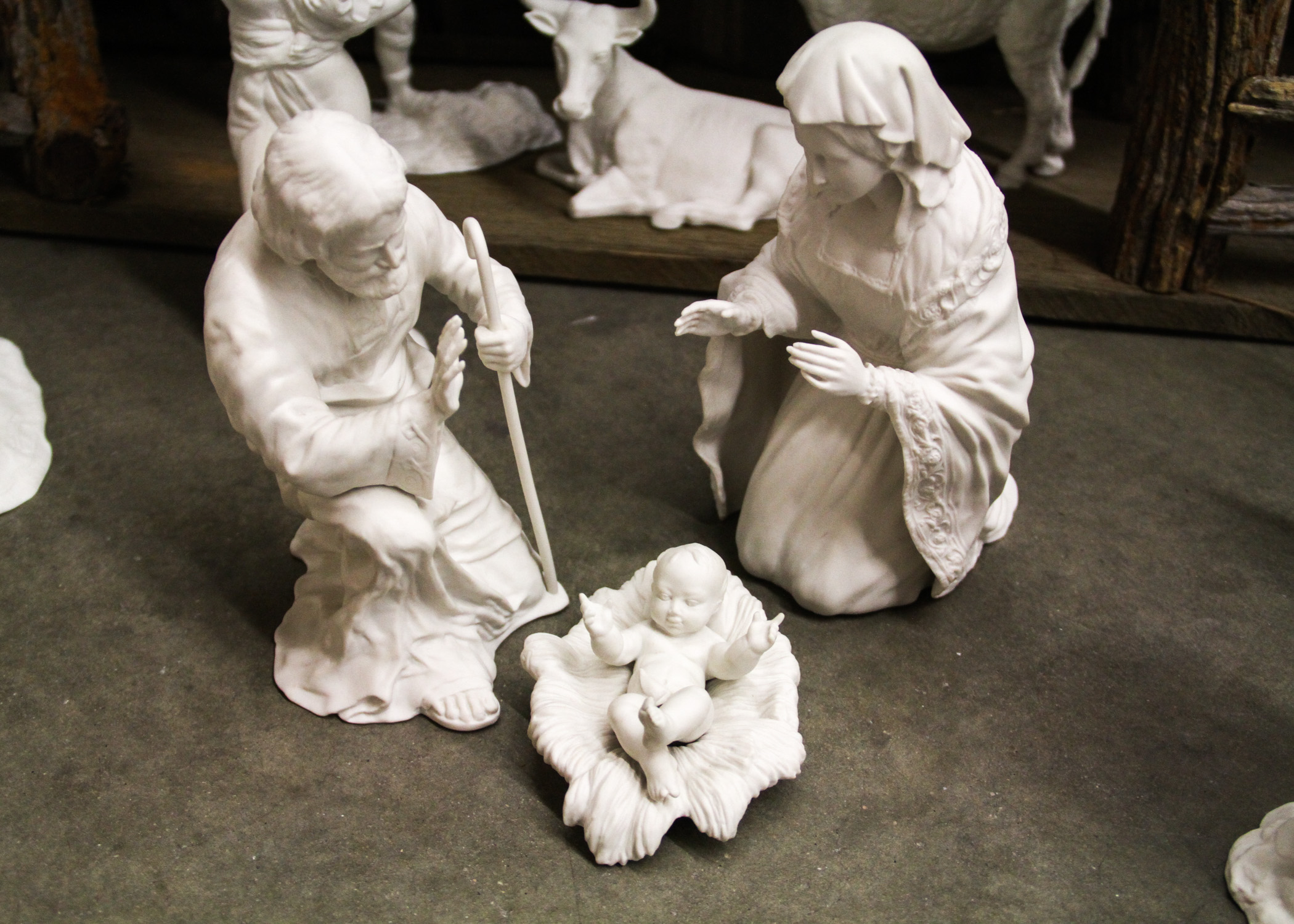 Complete Nativity Scene With Manger and Boehm Porcelain Figurines