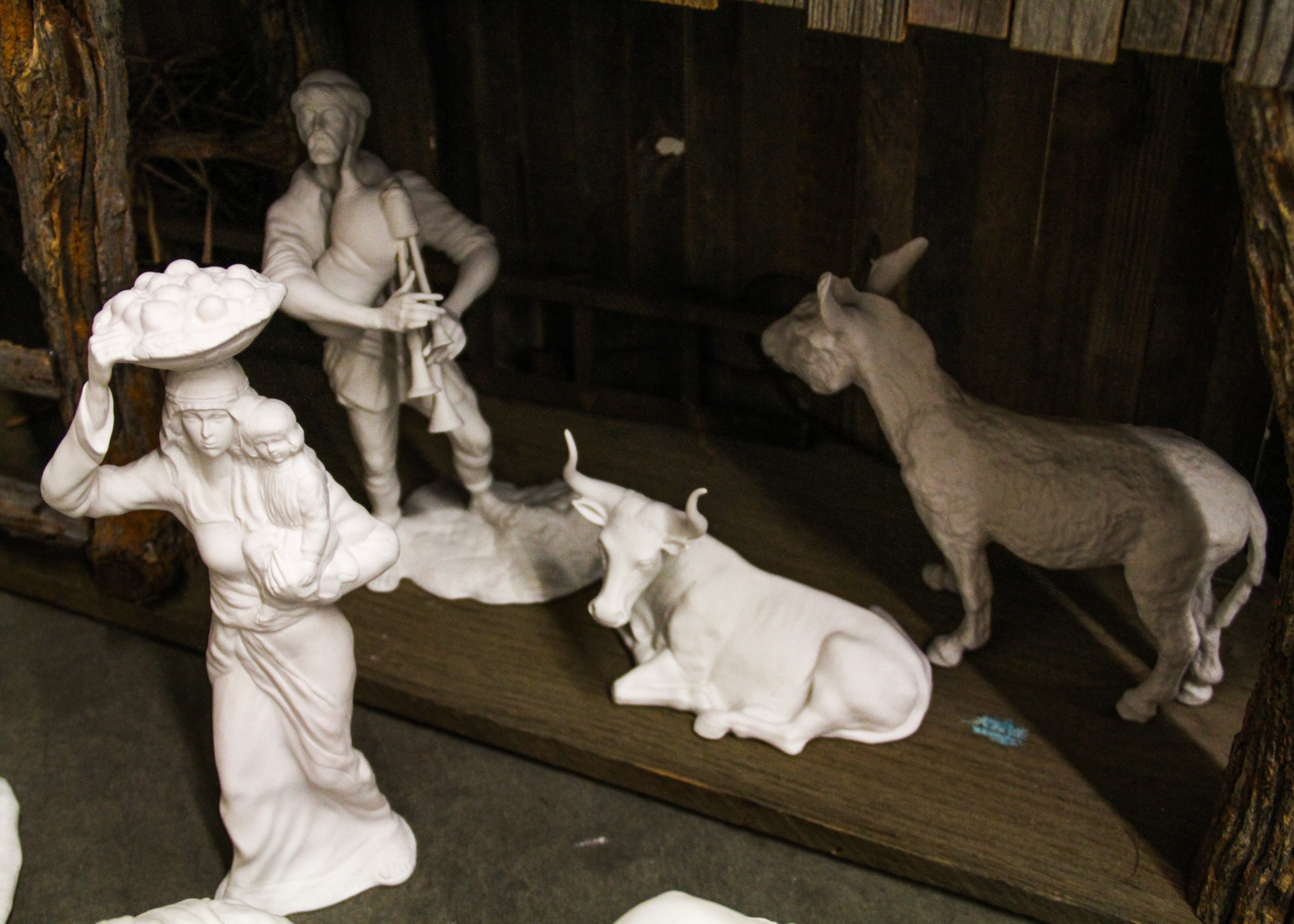 Complete Nativity Scene With Manger and Boehm Porcelain Figurines