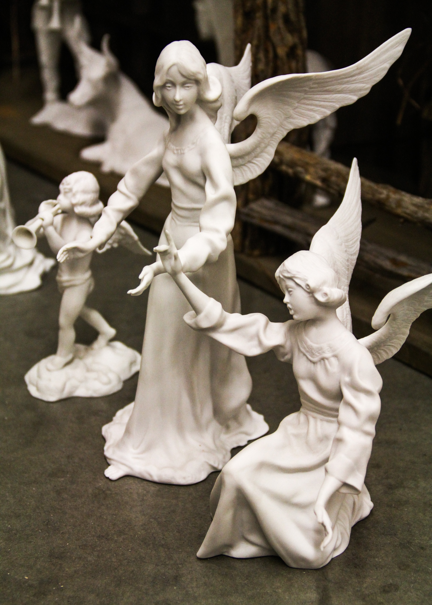 Complete Nativity Scene With Manger and Boehm Porcelain Figurines