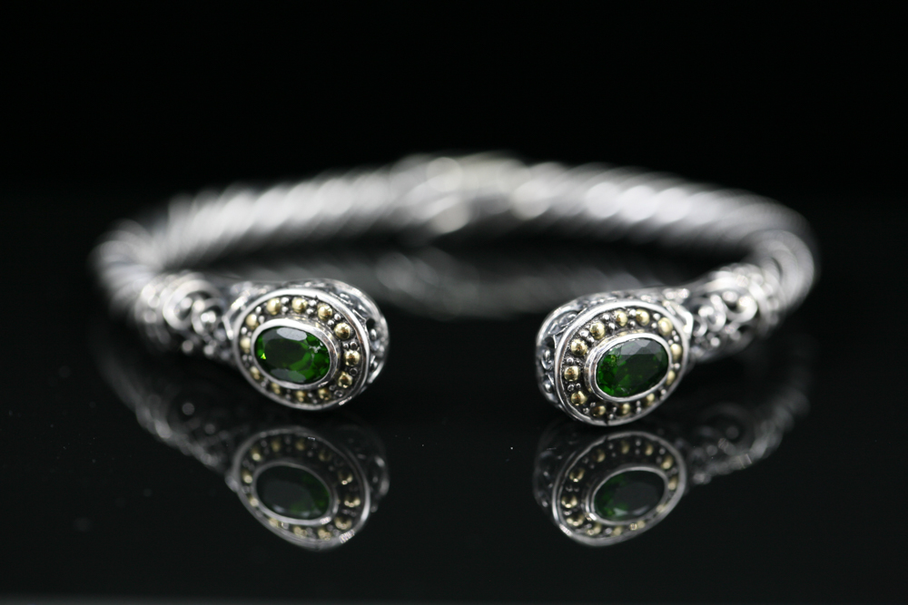 Robert Manse Sterling Silver & 18K Gold Garnet Cuff Bracelet