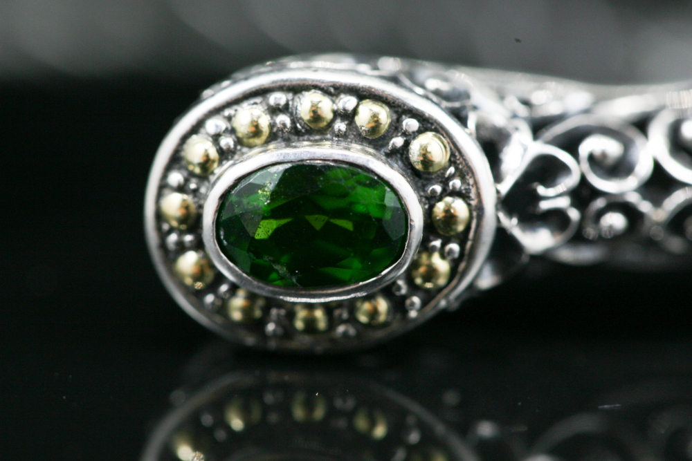 Robert Manse Sterling Silver & 18K Gold Garnet Cuff Bracelet