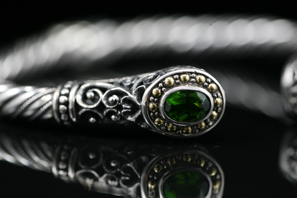 Robert Manse Sterling Silver & 18K Gold Garnet Cuff Bracelet