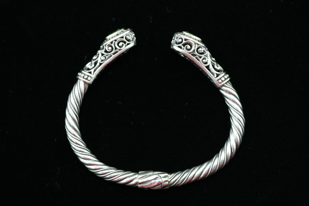 Robert Manse Sterling Silver & 18K Gold Garnet Cuff Bracelet