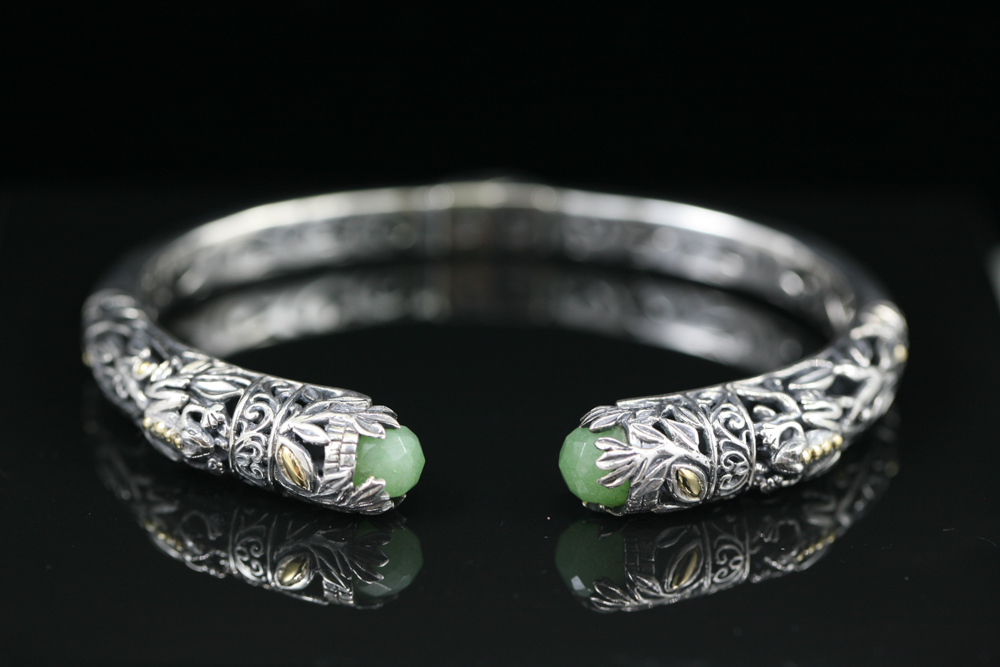 Robert Manse Sterling Silver& 18K Gold Jade Cuff Bracelet