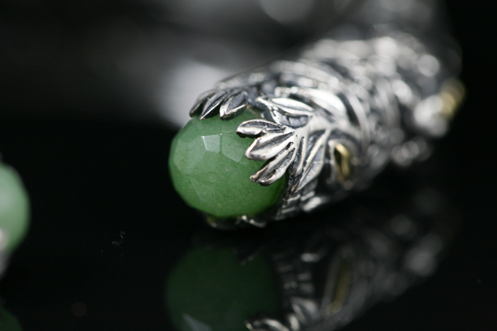 Robert Manse Sterling Silver& 18K Gold Jade Cuff Bracelet