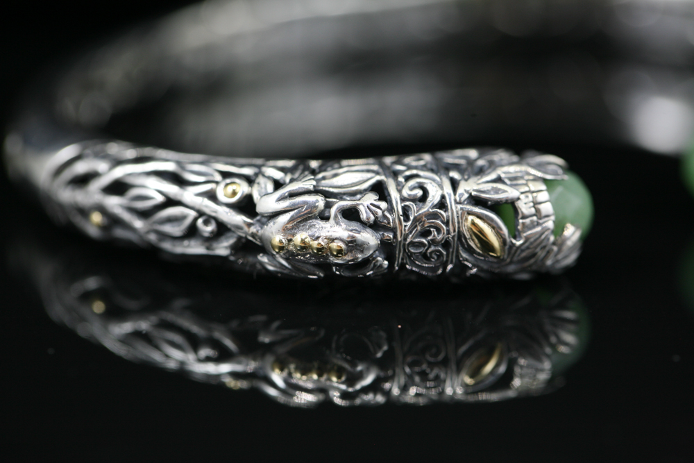 Robert Manse Sterling Silver& 18K Gold Jade Cuff Bracelet
