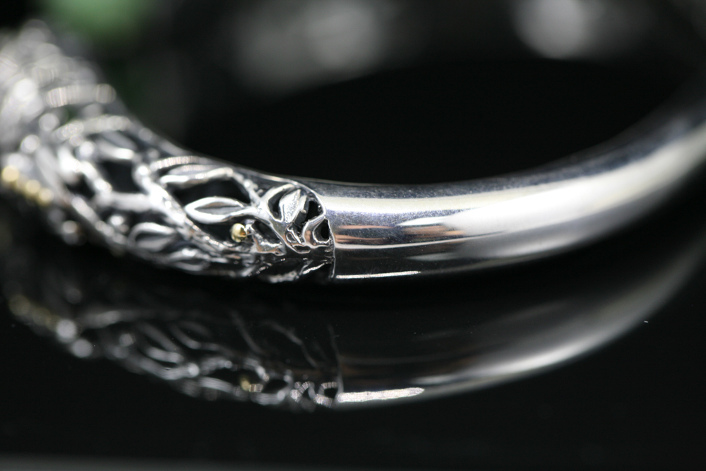 Robert Manse Sterling Silver& 18K Gold Jade Cuff Bracelet