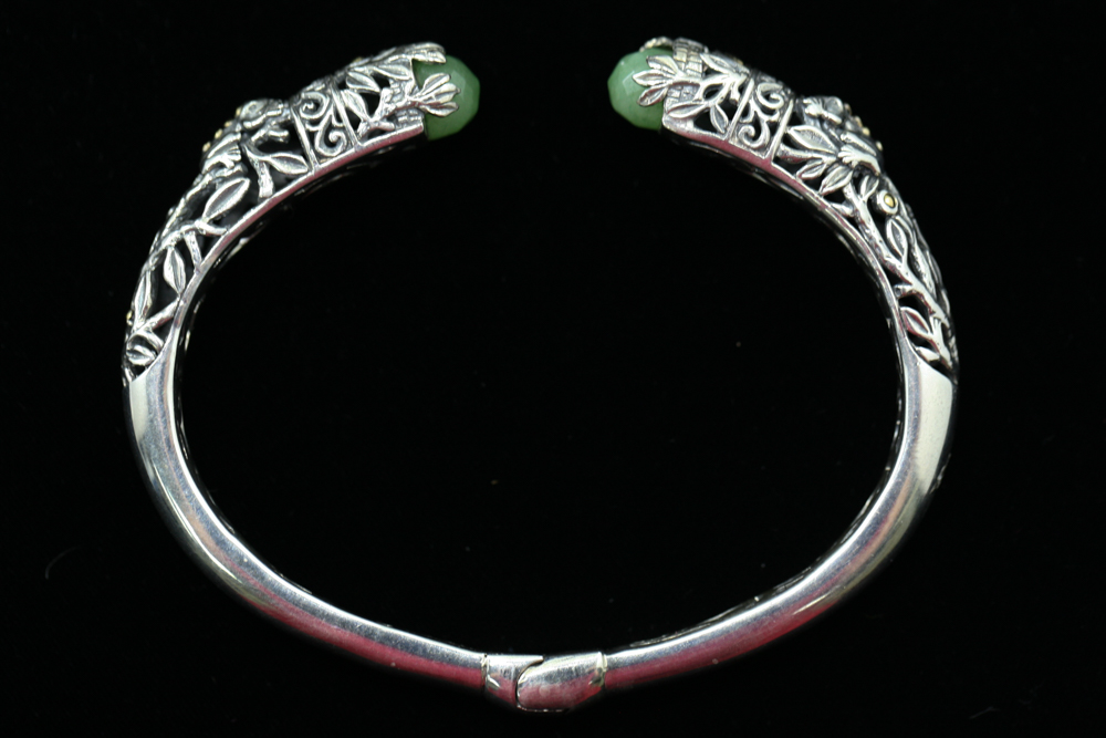 Robert Manse Sterling Silver& 18K Gold Jade Cuff Bracelet