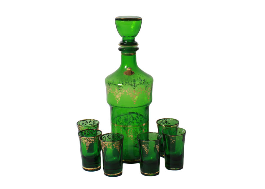 Green Italian Decanter and Shot Glasses