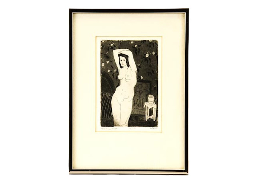 Evelyn Levy Shaw Limited Edition Aquatint Etching "Bedtime Nude"
