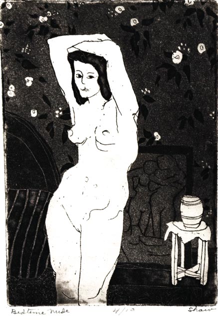 Evelyn Levy Shaw Limited Edition Aquatint Etching "Bedtime Nude"