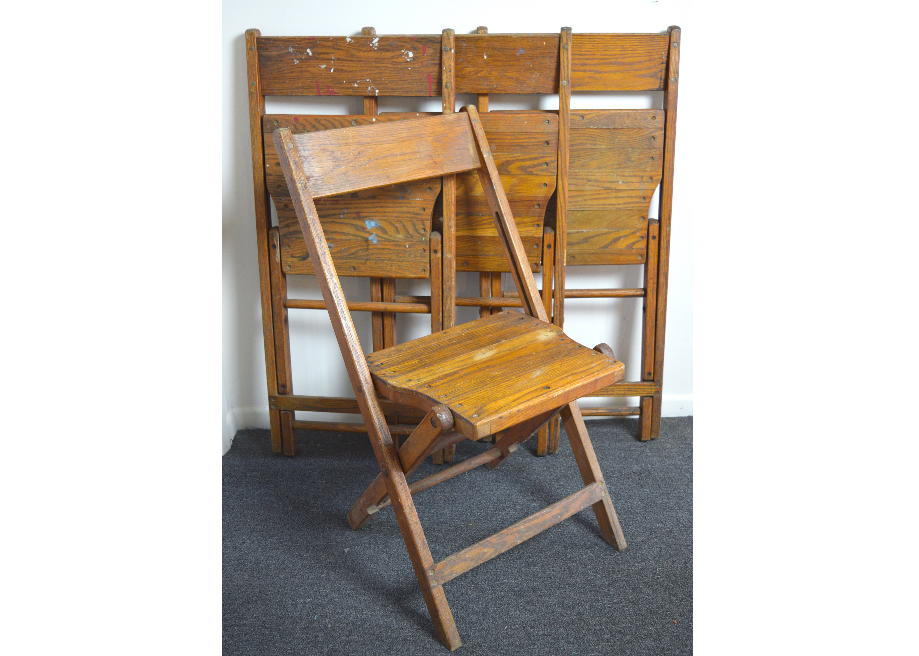 Four Vintage Snyder Chair Co. Wooden Folding Chairs