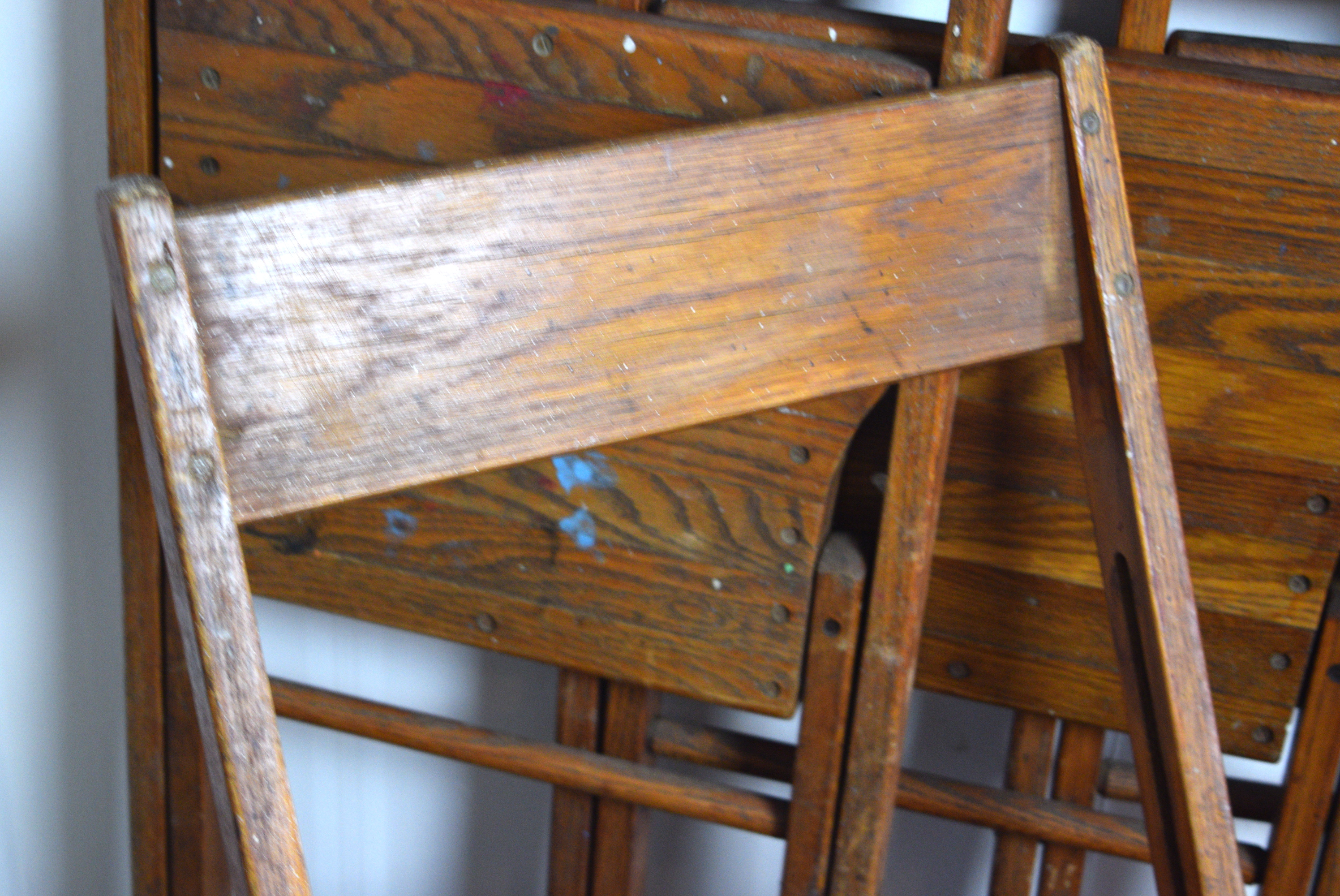 Four Vintage Snyder Chair Co. Wooden Folding Chairs