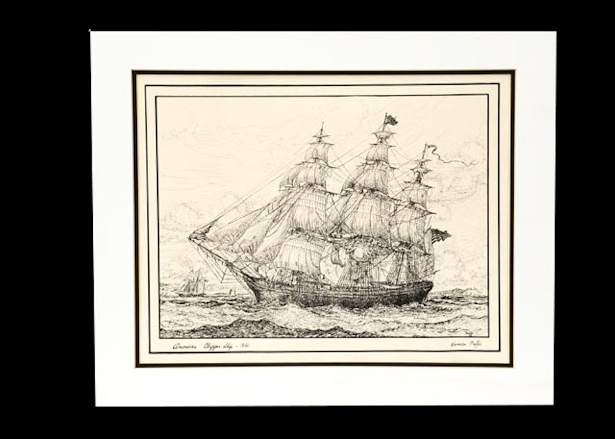 Signed Norman Maffei "American Clipper Ship-1850" Print