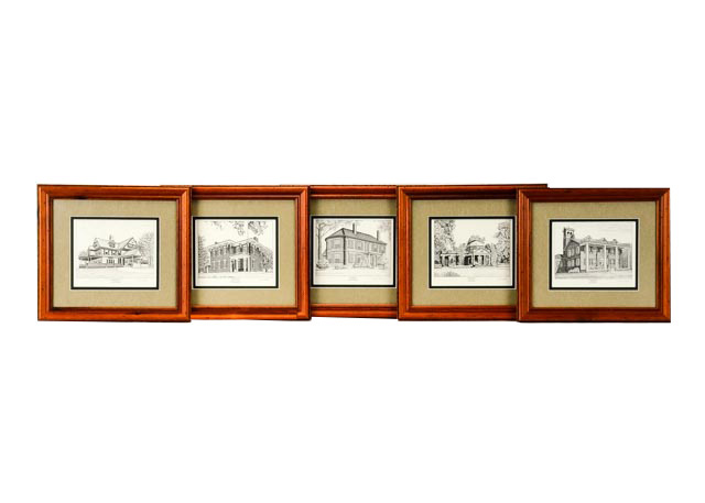 Lot of Five Scott Kiefer Lithographs of Presidents' Homes