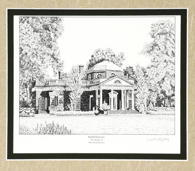 Lot of Five Scott Kiefer Lithographs of Presidents' Homes