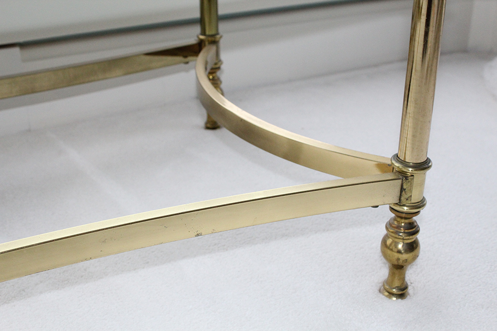 Oval Brass Bottom Glass Topped Coffee Table