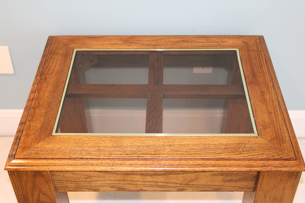 Glass Topped Oak Side Table