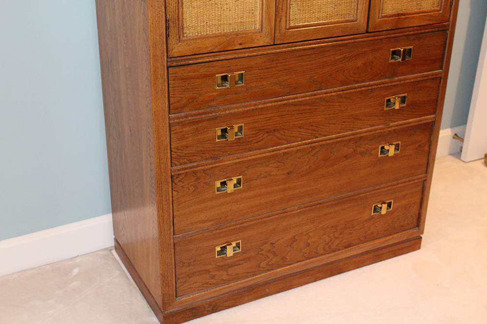 Mid Century Oak Chest of Drawers with Rattan Panels